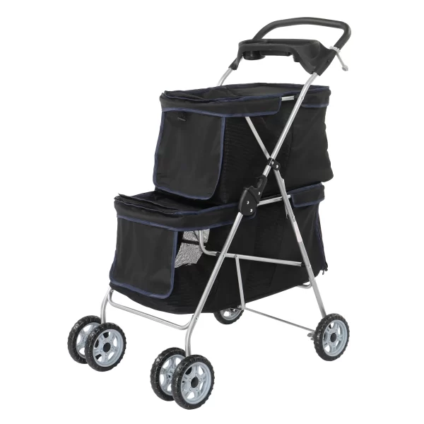 Pet Stroller for 2 Dogs/Cats, Double 4-Wheel Carrier Jogger for Small-Medium Pets, Waterproof Folding Crate with Soft Pad. - Image 2