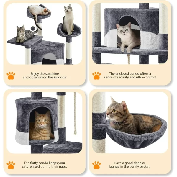 Cat Trees Indoor Cat Tower with Sisal-Covered Scratching Posts, Plush Perches and Condo for Kittens, Cats and Pets - Dark Gray - Image 3