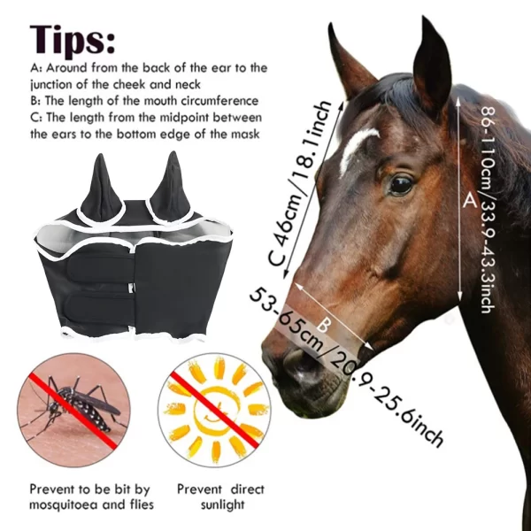 Horse Fly Masks Breathable Horse Head Cover Anti-Mosquito Horse Summer Eye Shield Adjustable Outdoor Riding Equestrian Equipment - Image 3
