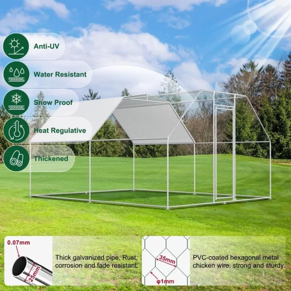 Large Metal Chicken Coops for 20 Chickens  Waterproof and Anti-UV Chicken Pens Outdoor with Top Silver(13' L × 9.8' W × 6.8' H) - Image 2
