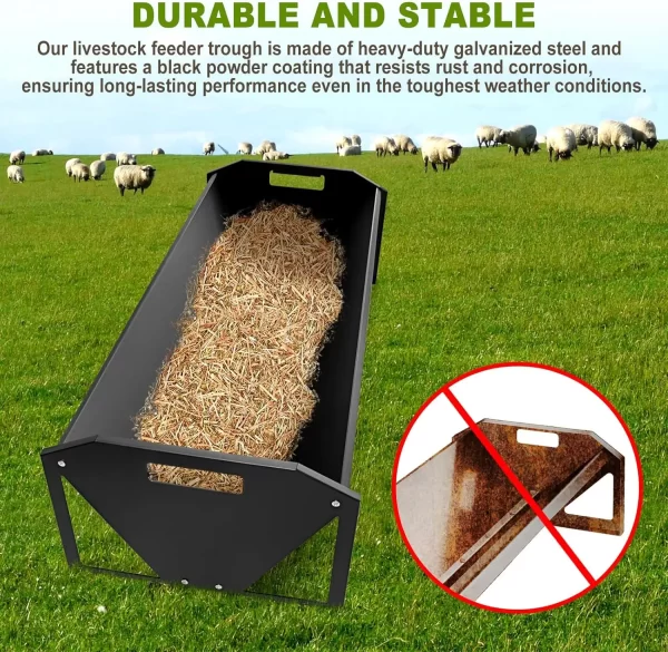 Heavy Duty 22 Gallon Capacity Livestock Trough, Galvanized Steel Sheep Feeder Trough for Horse, Goat, Sheep, Cattle, Cow, Alpaca - Image 4