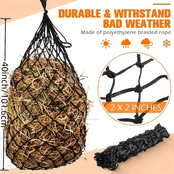 (2pcs) Horse Hay Net, Slow Feed Hay Bag, Feeding Net for horse, sheep, donkey, goat and more - Image 3