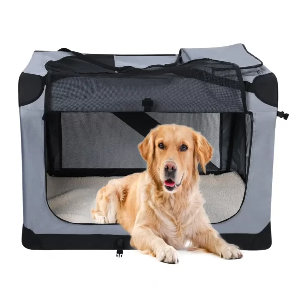 Folding Pet Crate with Breathable Mesh Door Window, Portable Indoor Outdoor Travel Collapsible Pet Cage, Large Capacity - Image 2