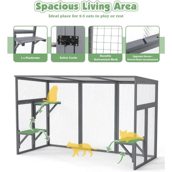 Outdoor Catio Enclosure, Cat Houses for Outdoor Cats Weatherproof, 71" Large Catio for Multiple Cats, Walk in Cat Condo Window - Image 4