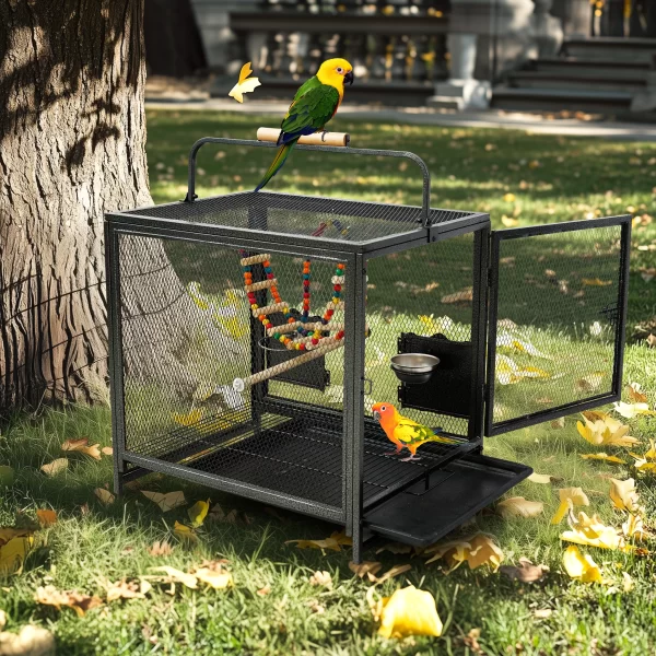 Tall Metal Bird Cage Playpen with Hammock Toy and Perch, Removable Tray, Bowl for Parrot Parakeet Travel Carrier Cage - Image 7