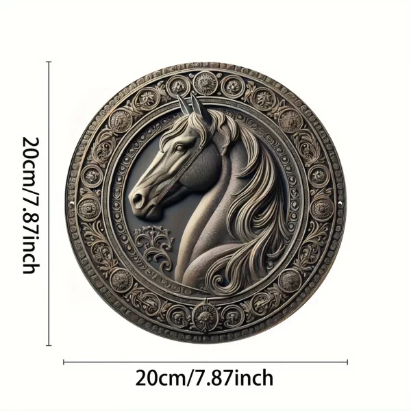 Rustic Iron Horse Wall Art - 8x8" Round Aluminum Metal Sign for Living Room u0026 Patio Decor, Unique Home Gift - Image 2