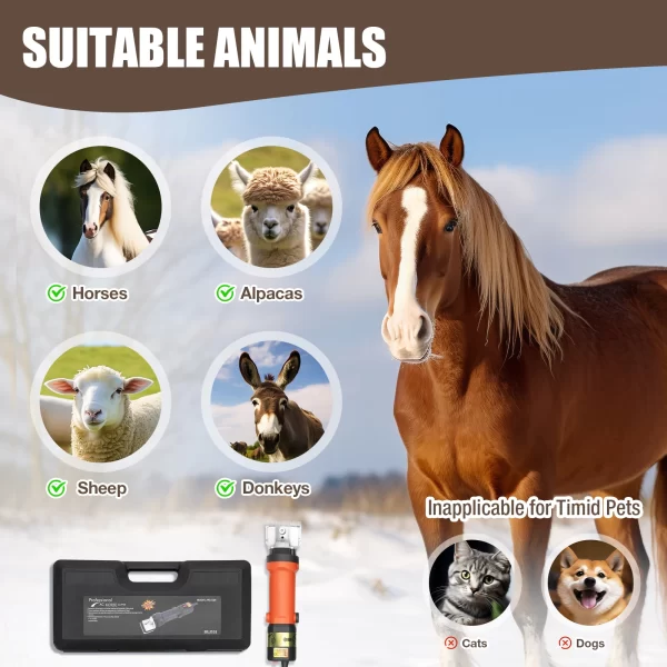 350W Electric Horse Sheep Animal Hair Clipper Shearing Trimmer Shaver 6-Speed Pet Grooming Fur Shear Cutter - Image 4