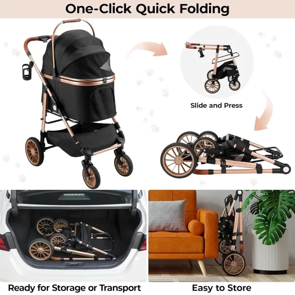 360° Rubber Wheels and Shock Absorption Dog Buggy Stroller Box Can Be Attached in Car, Transport Foldable Pet Stroller Max.40 kg - Image 5