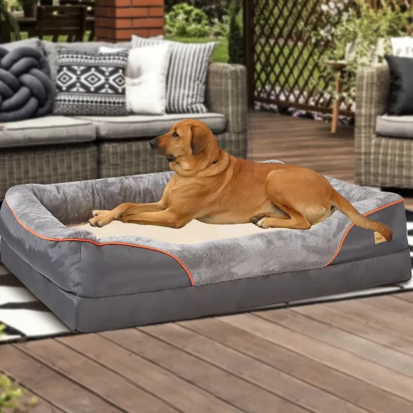 XL & 2XL Dog Bed Super Soft Orthopedic Foam Pet Bed Sleeping Mat with Cotton-padded Bolster and Removable Cover