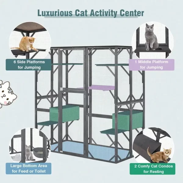 71" Indoor Outdoor Large Cat House Weatherproof Catio Kitten Enclosure - Image 6