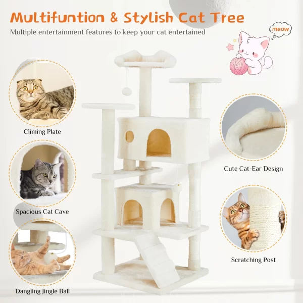 JHK 54in Tall Multi-Level Cat Tree Tower for Indoor Pet Furniture Stable Kitty Play House with Sisal Scratching Post - Image 4