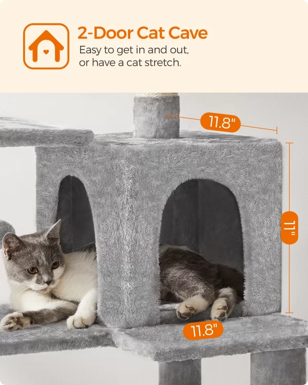 Feandrea Cat Tree, 56.3-Inch Cat Tower for Indoor Cats, Multi-Level Cat Condo with 4 Scratching Posts, 2 Perches, Hammock, Cave - Image 4