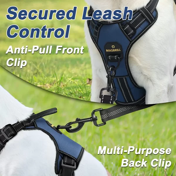 MASBRILL Dog Harness No Pull Nylon Adjustable Reflective Dog Vest Harness 2 Metal Leash Hooks Easy Control Handle Walking - Image 2