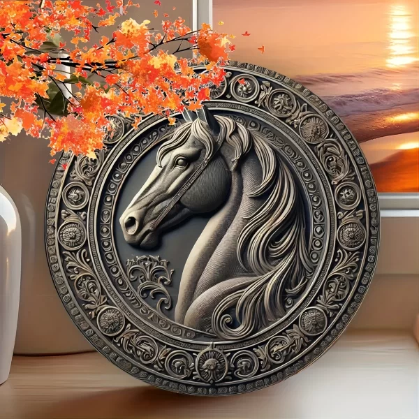 Rustic Iron Horse Wall Art - 8x8" Round Aluminum Metal Sign for Living Room u0026 Patio Decor, Unique Home Gift - Image 3