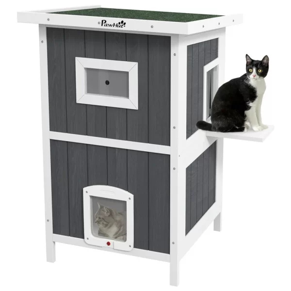 Cat House Wooden Feral Cat House w/ Removable Floor, Gray