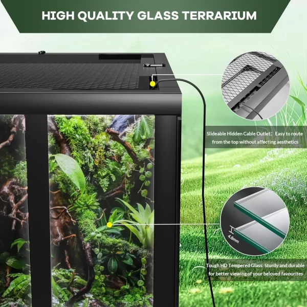 Reptile Glass Terrarium with Top & Side Screen Ventilation Reptile Terrarium, Double Hinge Door Anti Escape Reptile Tank - Image 5