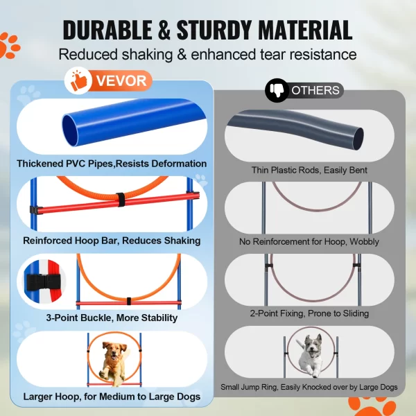 VEVOR Dog Agility Training Equipment 4 PCS Set with Adjustable High Hurdles 6 Weave PolesJump Ring Square Pause Box Whistle - Image 3