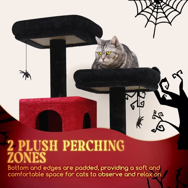F69 Gothic Cat Tree, 69inch Tall Goth Cat Tree for Indoor Cats Large Adult, Red and Black Cat Tree Tower, Halloween Cat Tower - Image 6