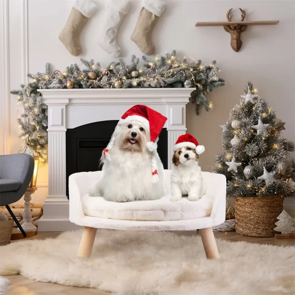 Luxury Cat Bed Soft Warm Plush Fabric Pet Nesting Chair Bed Stool Wood Legs with Cushion Pad Washable Waterproof - Image 2