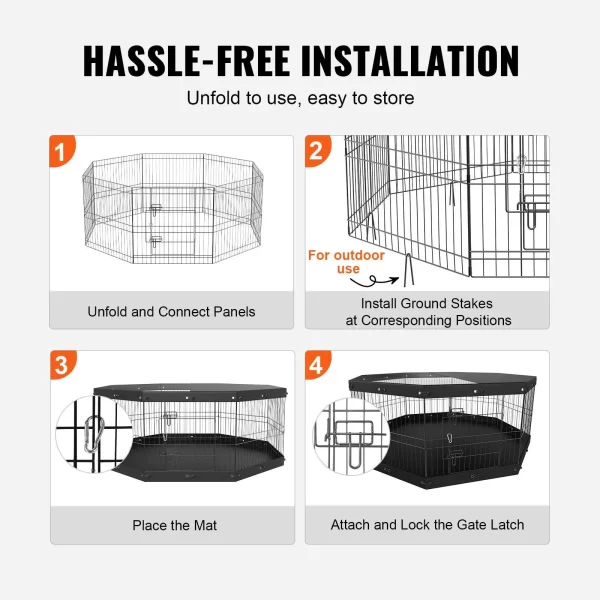 Dog Playpen, 8 Panels Foldable Metal Dog Exercise Pen with Top Cover and Bottom Pad, 24" H Pet Fence Puppy Crate Kennel - Image 4