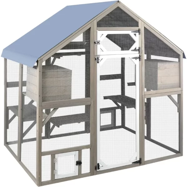 Cat Catio Outdoor Enclosure Outside Patio Large Catio House for Indoor 2-3 Cats Weatherproof Wooden Walk in Kitty Kennel