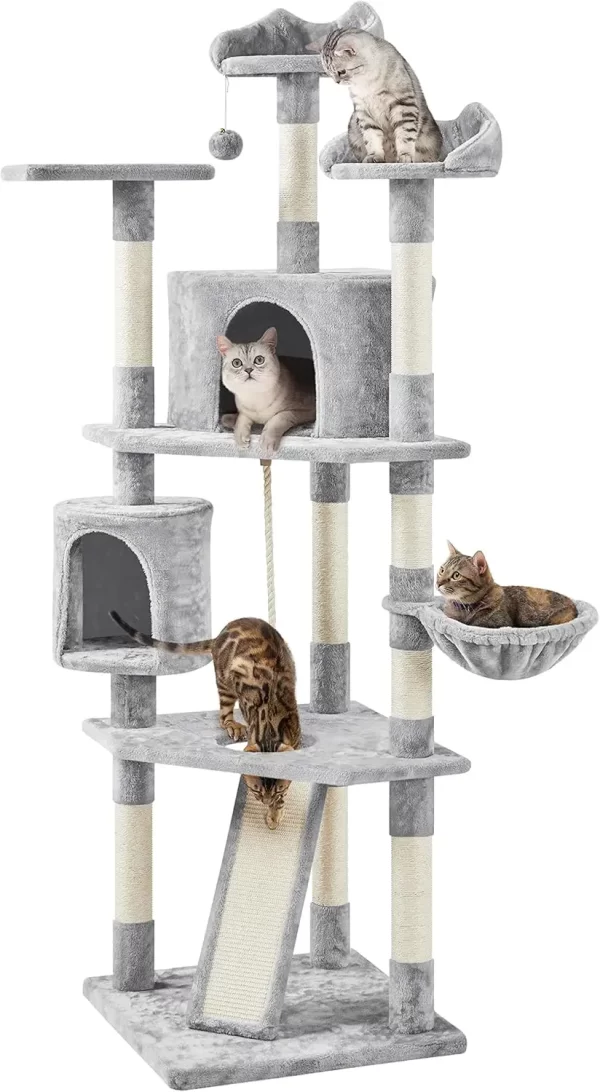 Cat Trees Indoor Cat Tower with Sisal-Covered Scratching Posts, Plush Perches and Condo for Kittens, Cats and Pets - Dark Gray - Image 10