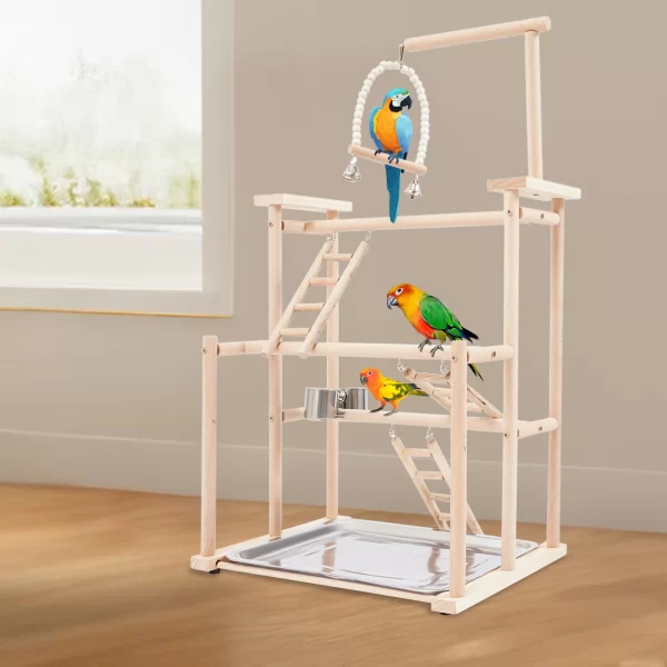 Beech Wood Parrots Rack Bird Playing Stand for Canaries, Parrots - Image 2