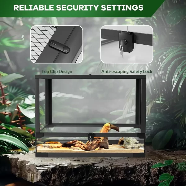 Reptile Glass Terrarium with Top & Side Screen Ventilation Reptile Terrarium, Double Hinge Door Anti Escape Reptile Tank - Image 2