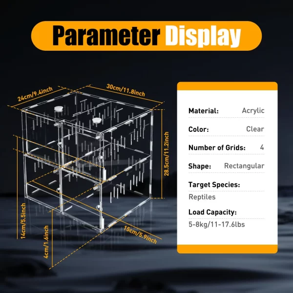 4 Grids Acrylic Pet Reptile Cage Breeding Box Terrarium Lizard Insect Climbing Spider Snake Tank Clear - Image 3