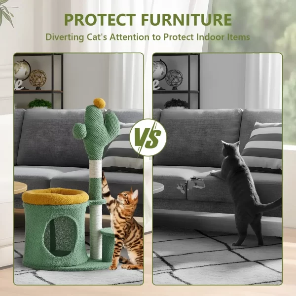 32" Cat Tree, Cat Tower with Cactus Cat Scratching Post, Cozy Cat House - Image 2