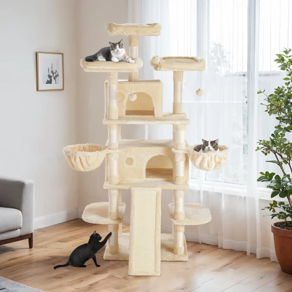 68-Inch Multi-Level Cat Tree Tower for Large Cats/Cat Condo/Cozy Plush Cat Perches/Sisal Scratching Posts/Baskets - Image 8