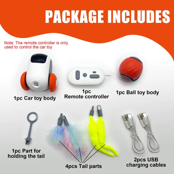 1pc Interactive Automatic Remote Control Cat Mice Car Toy and 1pc Smart Electric Moving Speedy Cat Ball Toy with Feather Tail - Image 5