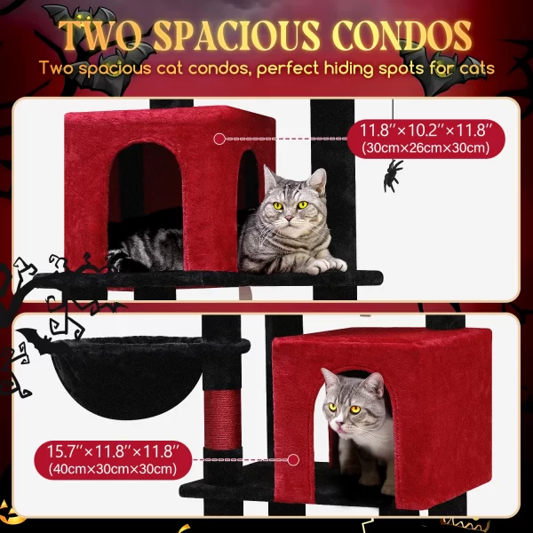 F69 Gothic Cat Tree, 69inch Tall Goth Cat Tree for Indoor Cats Large Adult, Red and Black Cat Tree Tower, Halloween Cat Tower - Image 3
