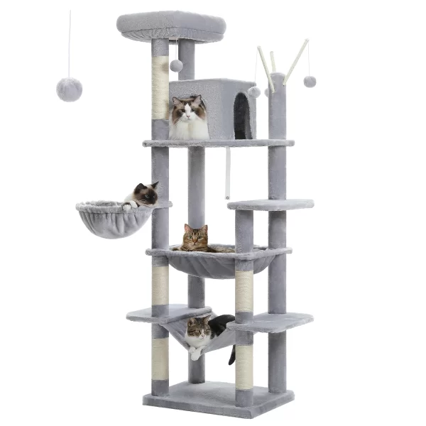 Large Cat Tree Tall Cat Tower for Indoor Cats Multi-Level Plush Cat Condo with Scratching Posts Scratching Boards - Image 8