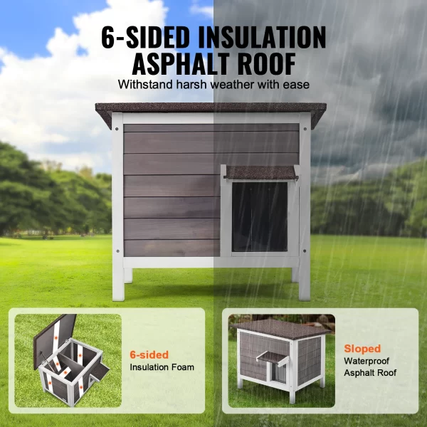 VEVOR Outdoor Cat House Weatherproof, Feral Cat Shelter for Cats Outdoor Wooden Cat Rabbit House with All-Round Foam Insulated - Image 3