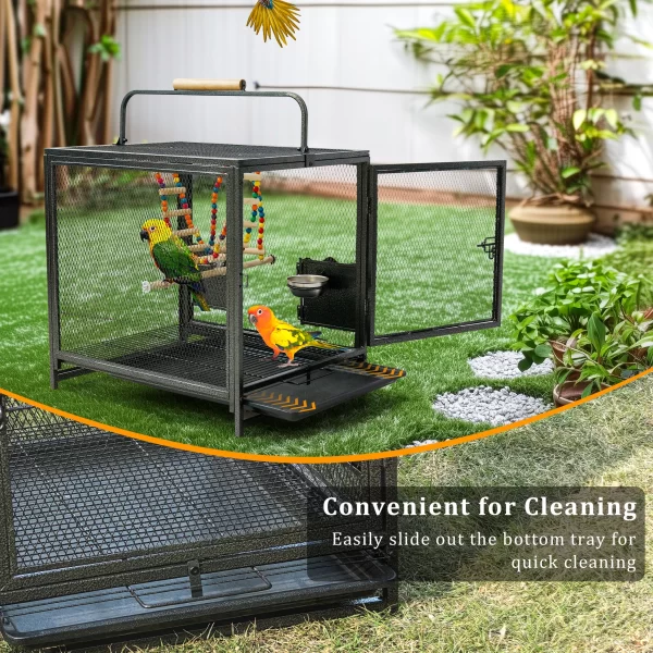 Tall Metal Bird Cage Playpen with Hammock Toy and Perch, Removable Tray, Bowl for Parrot Parakeet Travel Carrier Cage - Image 6