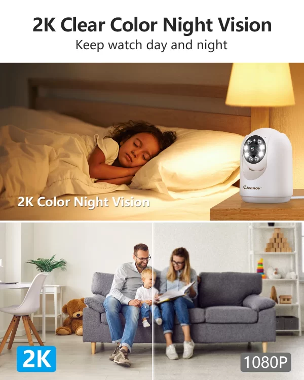 Jennov 2Pcs 2K Pan/Tilt Indoor Home Security Cameras - 2.4 GHz Animal Camera, Wi-Fi Baby Camera Monitor, Auto Tracking - Image 3