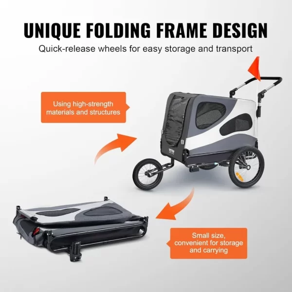 Supports up to 66/88/100 lbs, 2-in-1 Pet Stroller Cart Bicycle Carrier, Universal Coupler, Reflectors, Flag - Image 5