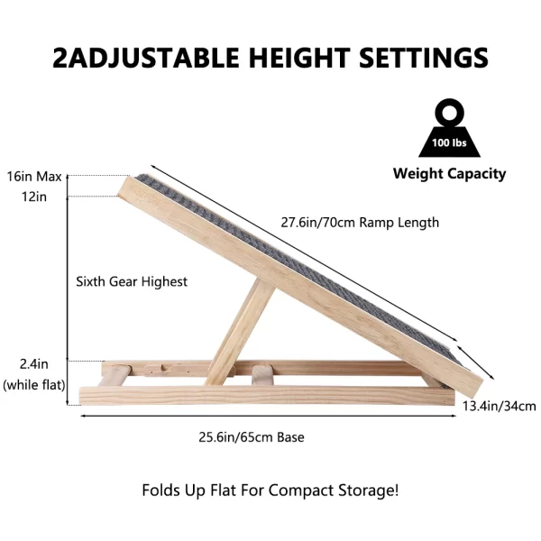Pet Dog Ramp Ladder Natural Pine Wooden Lightweight Folding Anti-skid Adjustable 2 Height Climbing Ladder - Image 3