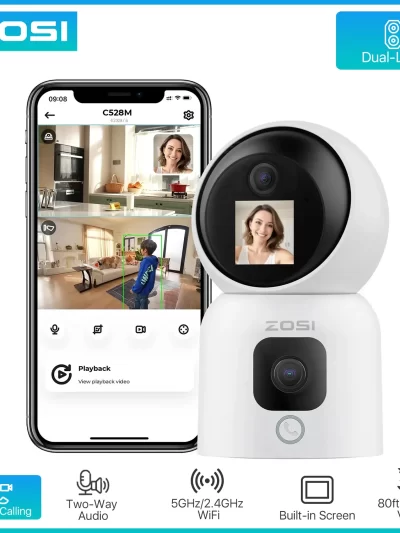 ZOSI C528 6MP/4MP HD Dual-Lens Indoor Wi-Fi Security Camera Plug-in 360° Views Pan/Tilt Home Surveillance Baby/Animal Monitor
