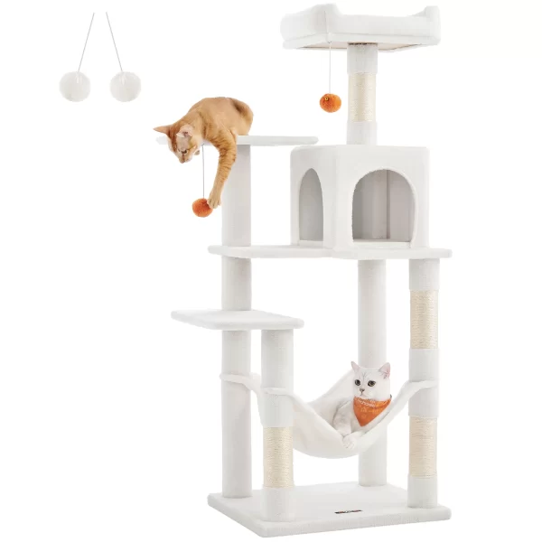 Feandrea Cat Tree, 56.3-Inch Cat Tower for Indoor Cats, Multi-Level Cat Condo with 4 Scratching Posts, 2 Perches, Hammock, Cave - Image 8