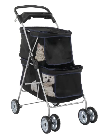 Pet Stroller for 2 Dogs/Cats, Double 4-Wheel Carrier Jogger for Small-Medium Pets, Waterproof Folding Crate with Soft Pad.
