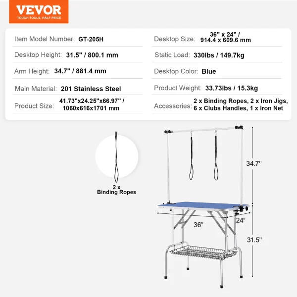 SucceBuy Pet Grooming Table Two Arms with Clamp Dog Grooming Station Foldable Stand for Medium Small Dogs with Grooming Loop - Image 7