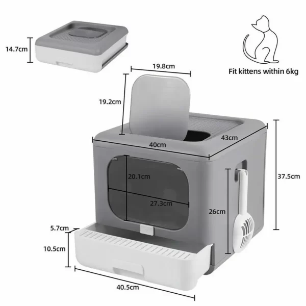 Cat Litter Box with Scoop and Tray Sifting Enclosed Foldable Kitten Toilet Detachable Poop Top Front Entry Pet Supplies - Image 5