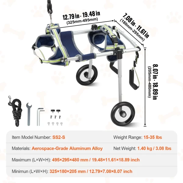 VEVOR 2 Wheels Dog Wheelchair for Back Legs Pet Wheelchair Dog Cart/Wheelchair for Injured Disabled Paralysis Hind Limb Weak Pet - Image 7