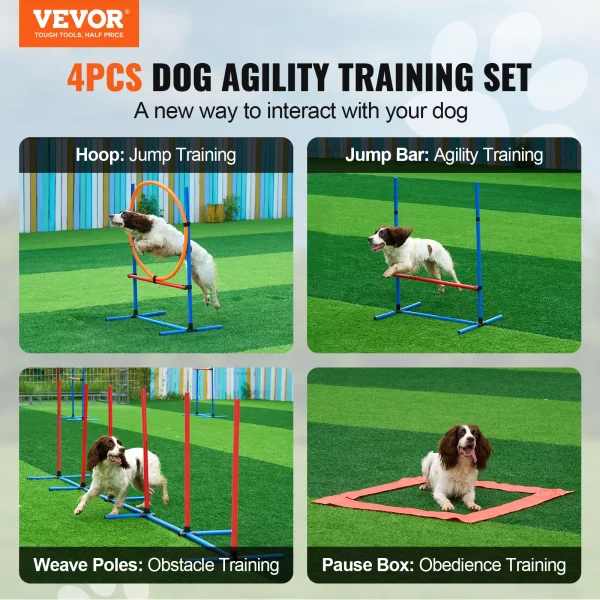 VEVOR Dog Agility Training Equipment 4 PCS Set with Adjustable High Hurdles 6 Weave PolesJump Ring Square Pause Box Whistle - Image 2