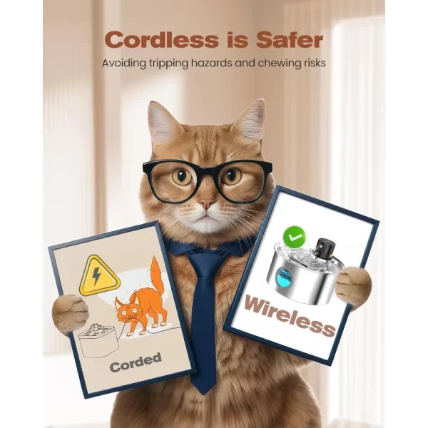 Cordless: Cat Fountain Battery Operated - Stainless Steel Pet Water Fountain Rechargeable - 108oz - Image 3