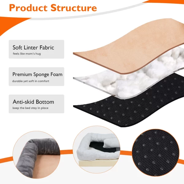 XL & 2XL Dog Bed Super Soft Orthopedic Foam Pet Bed Sleeping Mat with Cotton-padded Bolster and Removable Cover - Image 4