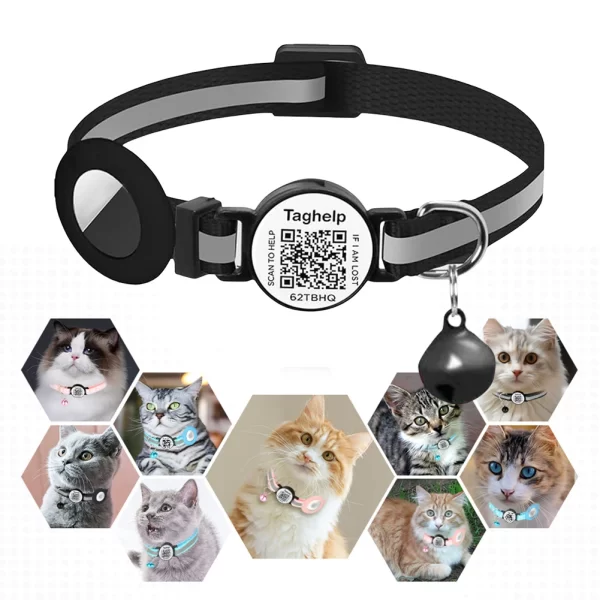 For Airtag Cat Collar Breakaway Kitten Collar with QR Code Name Tag & Bell Pet ID Tag Quick Release Tracker Cat Collars for Cats - Image 2