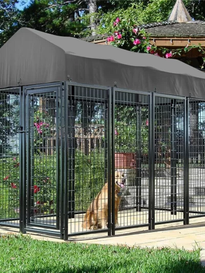 Heavy Duty Large Dog Kennel Pet Welded Metal Playpen Animal Enclosure with Roof Cover Pet Run Enclosure Playpen House Outdoor/Indoor